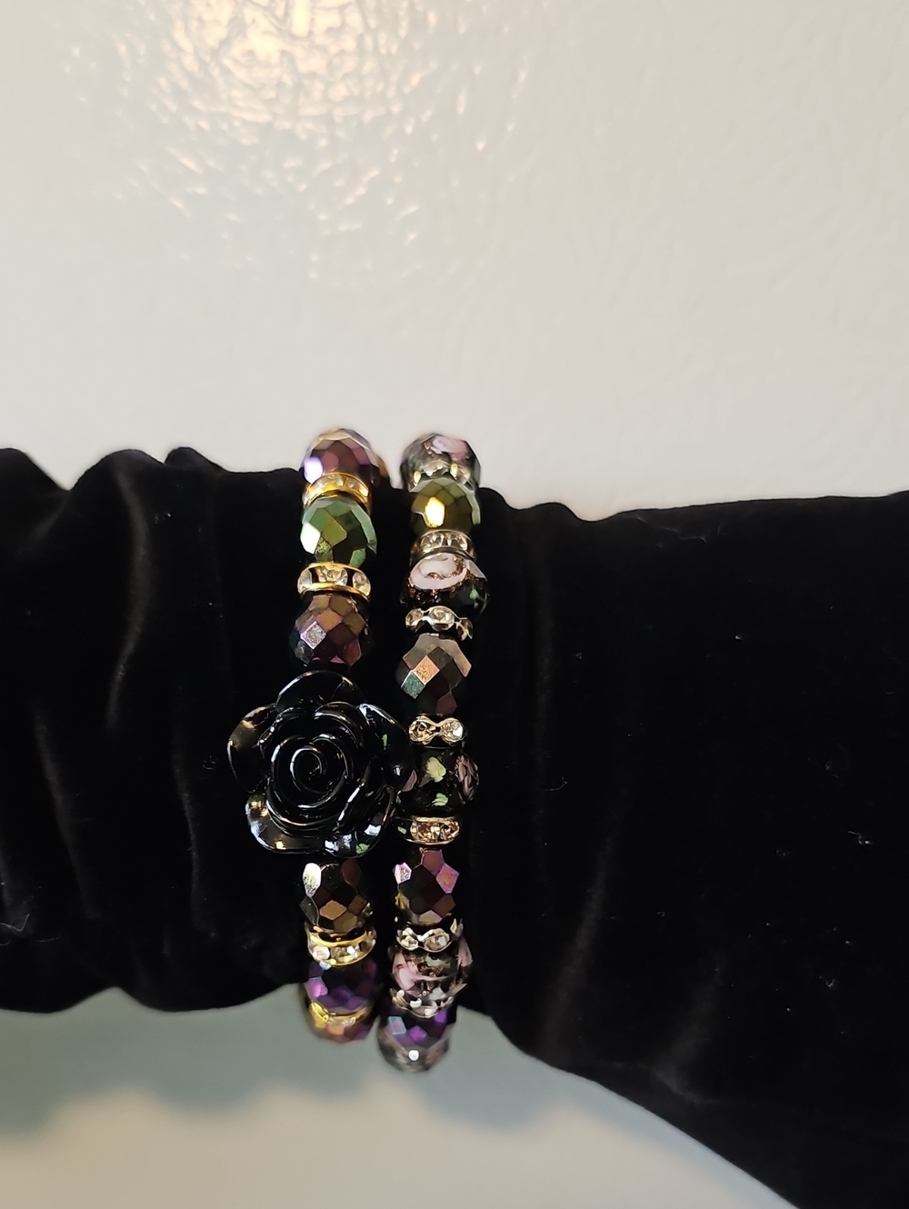 Black Rose Multicolor Beaded Stretch Bracelet Set - Women Jewelry